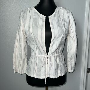 Christopher & Banks White Textured Open Blouse